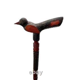 Bird Carved Handle Cane Wood Walking Stick Vintage Collectible Decor