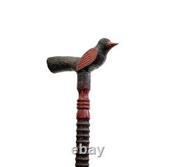 Bird Carved Handle Cane Wood Walking Stick Vintage Collectible Decor