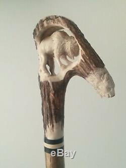 Bison Walking Stick Hand Carved from Deer Antler A Real Work of Art