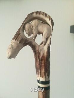 Bison Walking Stick Hand Carved from Deer Antler A Real Work of Art