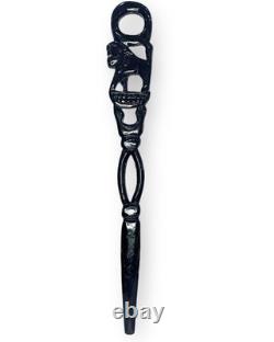 Black African Carved Lion Head Walking Stick 38 Ceremonial Men Walking Cane