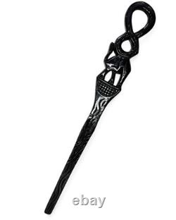 Black African Elephant Head Carved Walking Stick 38 Ceremonial Men Walking Cane