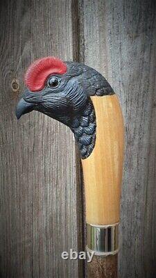 Black Hen Animal Wooden Walking Cane Hand Carved Collectible Walking Stick