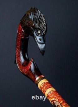 Black Raven Cane Walking Stick Wood Wooden Cane Hand Carved Carving Handmade