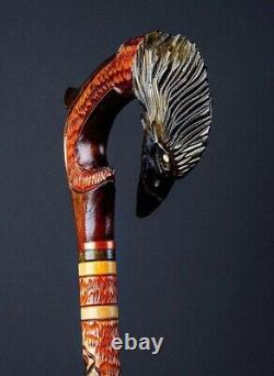 Black Raven Cane Walking Stick Wood Wooden Cane Hand Carved Carving Handmade