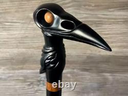 Black Raven Cane Walking Stick Wood Wooden Cane Handcarved Carving Handmade Walk