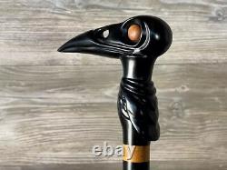 Black Raven Cane Walking Stick Wood Wooden Cane Handcarved Carving Handmade Walk