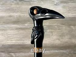 Black Raven Cane Walking Stick Wood Wooden Cane Handcarved Carving Handmade Walk