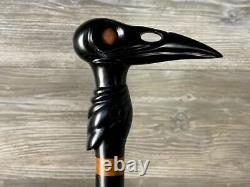 Black Raven Cane Walking Stick Wood Wooden Cane Handcarved Carving Handmade Walk