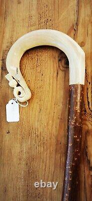 Blackface Rams horn walking stick/shepherds crook with thistle carving Scottish