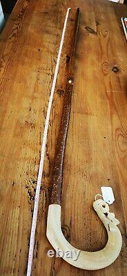 Blackface Rams horn walking stick/shepherds crook with thistle carving Scottish