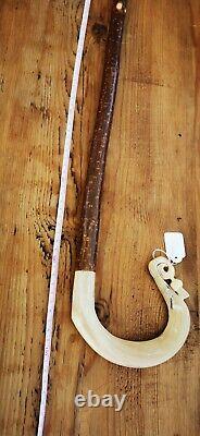 Blackface Rams horn walking stick/shepherds crook with thistle carving Scottish
