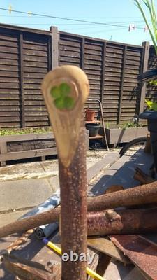 Blackthorn Walking Stick 39 Inches, Celtic Badge Hand Carved Into The Stick