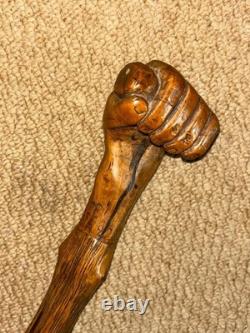 Boar War POW Gadget Walking Stick St. Helena 1901 Hand-Carved Cig Holder Fist