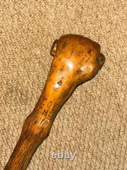 Boar War POW Gadget Walking Stick St. Helena 1901 Hand-Carved Cig Holder Fist