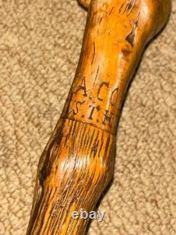 Boar War POW Gadget Walking Stick St. Helena 1901 Hand-Carved Cig Holder Fist