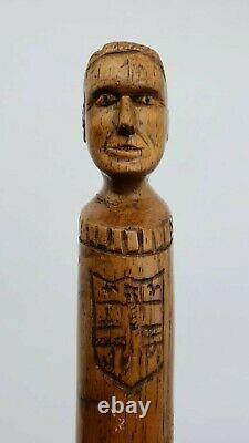 Boer War British Army Dutch POW Hand Carved Walking Stick Male Bust Handle LOOK