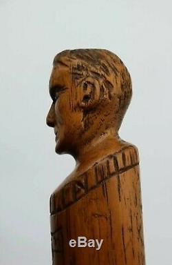 Boer War British Army Dutch POW Hand Carved Walking Stick Male Bust Handle LOOK