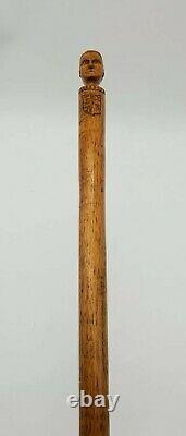 Boer War British Army Dutch POW Hand Carved Walking Stick Male Bust Handle LOOK