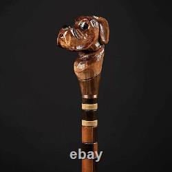 Boxer Carved Walking Stick Dog Handmade Wooden Cane Hand Crafted Hiking Cane