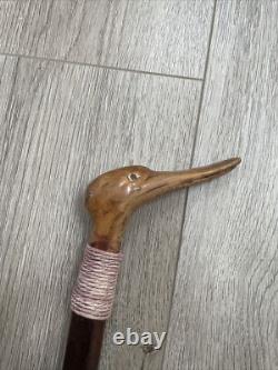 Brown Duck Head Handle Walking Stick Animal Collectable Cane Carved Wood 32