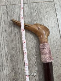 Brown Duck Head Handle Walking Stick Animal Collectable Cane Carved Wood 32