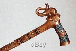 Brown Elephant wooden cane Hand carved walking stick Hiking stick Wood elephant