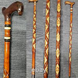 Brown Floral Pattern Special Wooden Walking Stick, High Quality Carved Cane