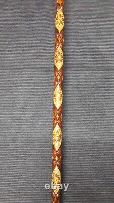 Brown Floral Pattern Special Wooden Walking Stick, High Quality Carved Cane