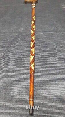 Brown Floral Pattern Special Wooden Walking Stick, High Quality Carved Cane