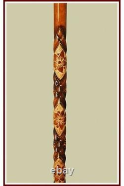 Brown Floral Pattern Special Wooden Walking Stick, High Quality Carved Cane