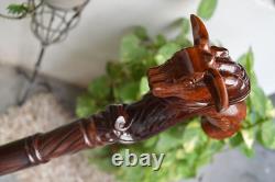 Bull Wooden Hand carved Cane hand carved Walking Stick with Animal Motifs