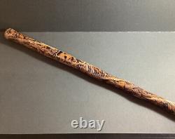 C. 1850 Mexican-American War Era Hand Carved Walking Cane 34in Sgd. Coffe Mexico