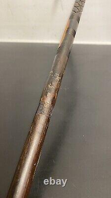 C1900 Exotic Hard Wood Wooden Edwardian Walking Stick Horn Carved Crook 90cm