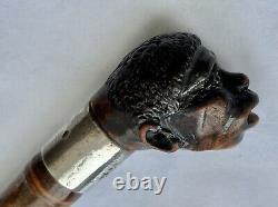 C19th African American Walking Stick / Cane Silver Collar London 1888 Superb