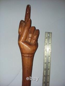 CANE /WALKING STICK Wood-The Middle Finger/Bird Gesture Hand carved Vintage Rare