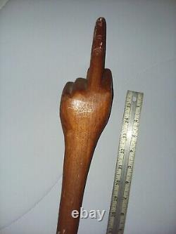 CANE /WALKING STICK Wood-The Middle Finger/Bird Gesture Hand carved Vintage Rare