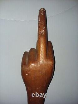 CANE /WALKING STICK Wood-The Middle Finger/Bird Gesture Hand carved Vintage Rare