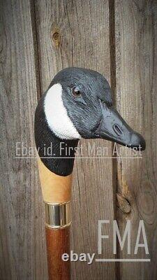 Canada Goose Shooting Walking Stick Wooden Hand Carved Bird Walking Cane Xmas