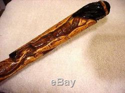 Cane Collector Unique Brave With Tomahawk 38 Inch Folk Art Carved Walking Stick