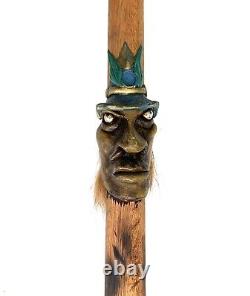 Cane Walking Stick Carved Faces Detailed Horn Handle Vintage Tribal Collectibles