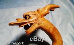 Cane Walking Stick Folk Art Hand Carved Wooden One Piece Dragon Animal Shape