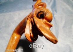 Cane Walking Stick Folk Art Hand Carved Wooden One Piece Dragon Animal Shape