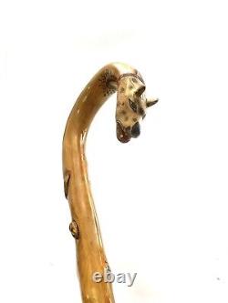 Cane Walking Stick Tiger Leopard Handle Carved Wood Vintage Tribal Collectibles