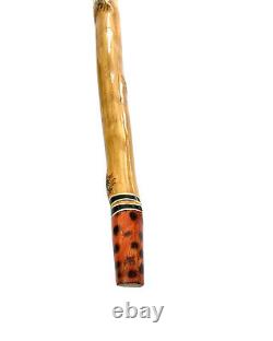 Cane Walking Stick Tiger Leopard Handle Carved Wood Vintage Tribal Collectibles