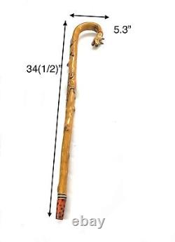 Cane Walking Stick Tiger Leopard Handle Carved Wood Vintage Tribal Collectibles