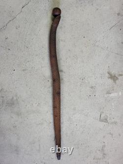 Cane Walking Stick Wooden Carved A Snake Date Of 24/10/1899 Monogram Je