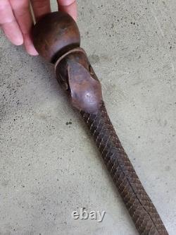 Cane Walking Stick Wooden Carved A Snake Date Of 24/10/1899 Monogram Je