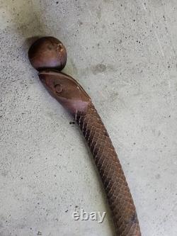 Cane Walking Stick Wooden Carved A Snake Date Of 24/10/1899 Monogram Je
