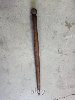 Cane Walking Stick Wooden Carved A Snake Date Of 24/10/1899 Monogram Je